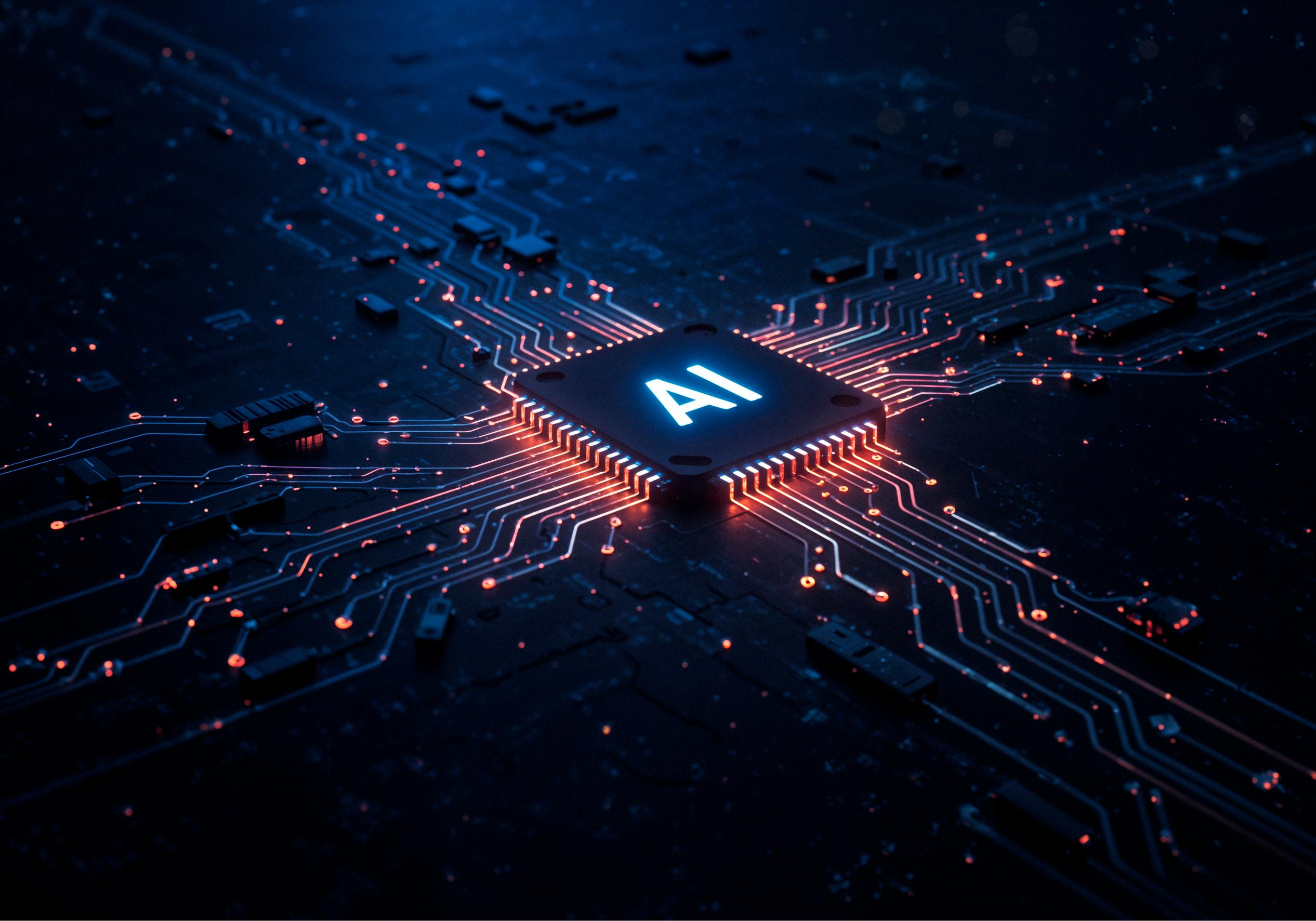 Gros plan sur une puce d’intelligence artificielle symbolisant la technologie et l’innovation dans les entreprises africaines.